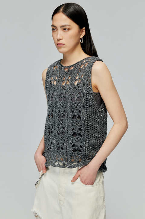 SIMPLE PROJECT WOOL BLEND HOLLOW-OUT KNITTED VEST