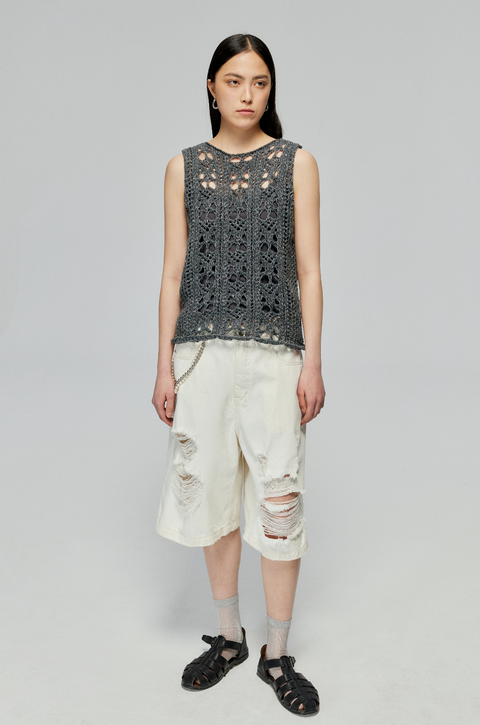 SIMPLE PROJECT WOOL BLEND HOLLOW-OUT KNITTED VEST