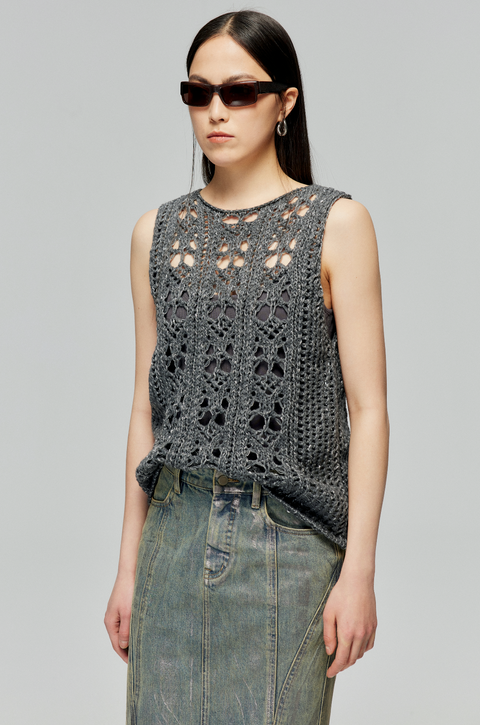 SIMPLE PROJECT WOOL BLEND HOLLOW-OUT KNITTED VEST