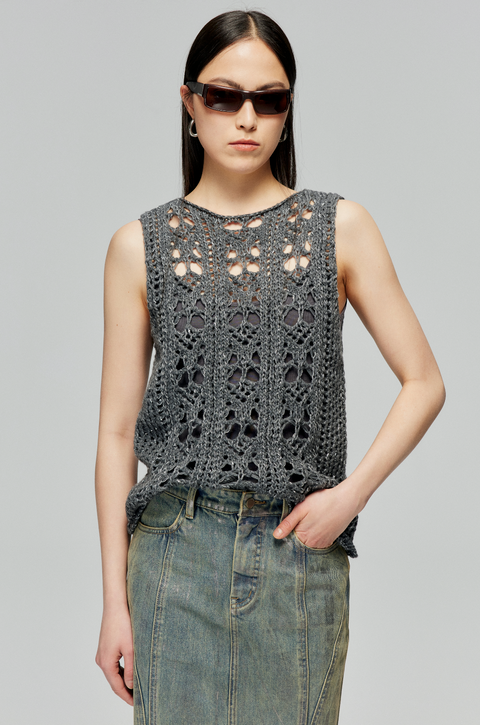 SIMPLE PROJECT WOOL BLEND HOLLOW-OUT KNITTED VEST