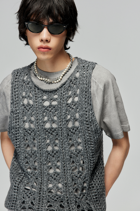 SIMPLE PROJECT WOOL BLEND HOLLOW-OUT KNITTED VEST