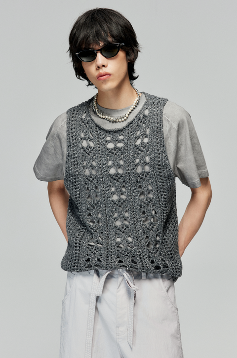 SIMPLE PROJECT WOOL BLEND HOLLOW-OUT KNITTED VEST