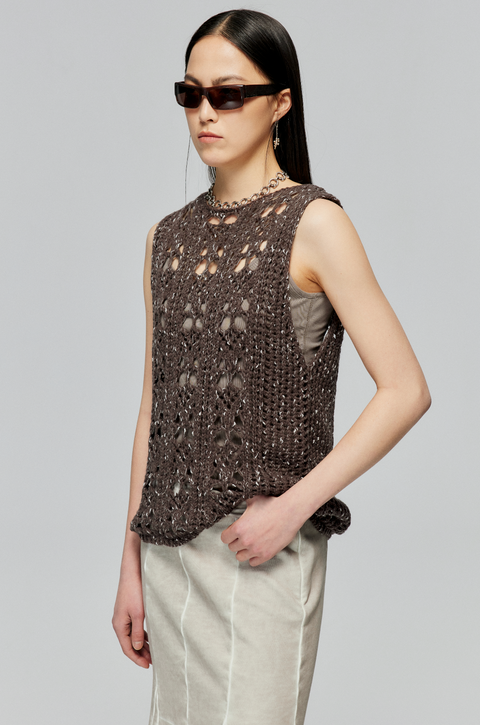 SIMPLE PROJECT WOOL BLEND HOLLOW-OUT KNITTED VEST