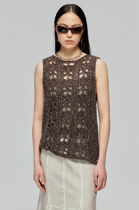 SIMPLE PROJECT WOOL BLEND HOLLOW-OUT KNITTED VEST