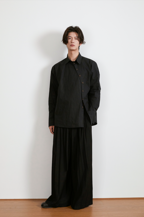 VAPOURBLUE CHINESE ASYMMETRICAL PLACKET SHIRT