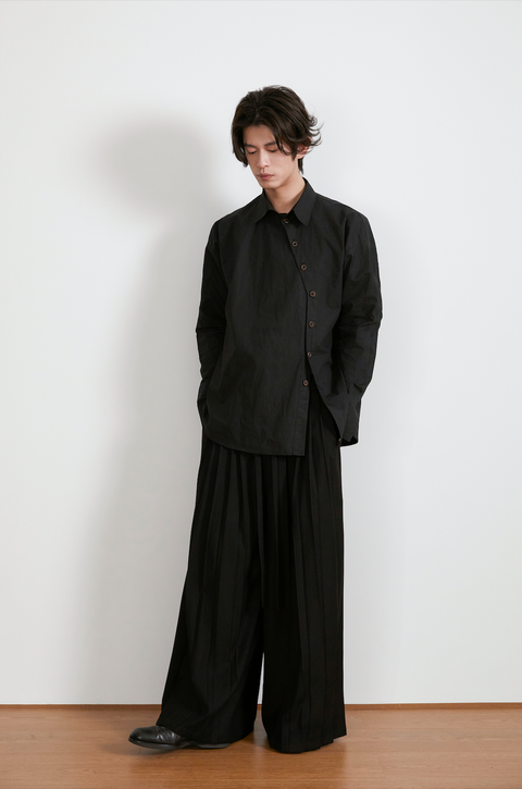 VAPOURBLUE CHINESE ASYMMETRICAL PLACKET SHIRT