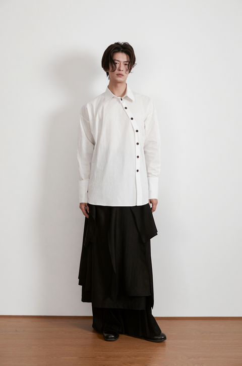 VAPOURBLUE CHINESE ASYMMETRICAL PLACKET SHIRT