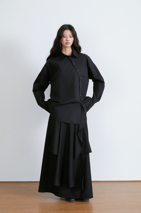 VAPOURBLUE CHINESE ASYMMETRICAL PLACKET SHIRT