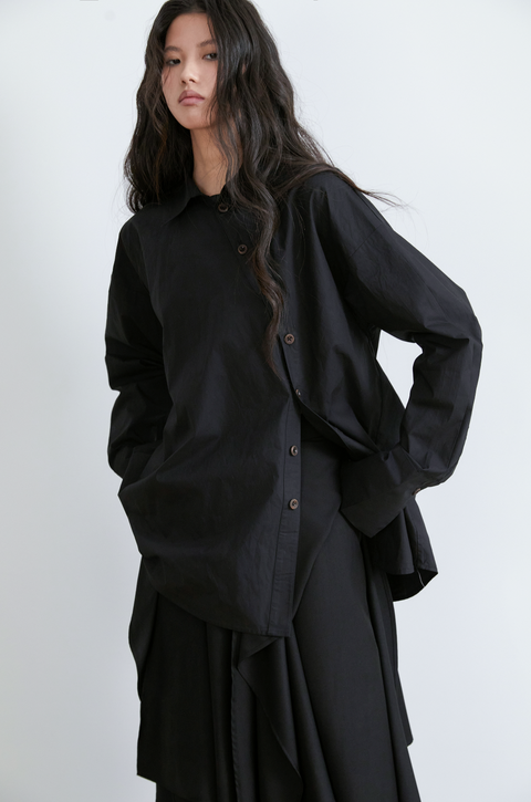 VAPOURBLUE CHINESE ASYMMETRICAL PLACKET SHIRT