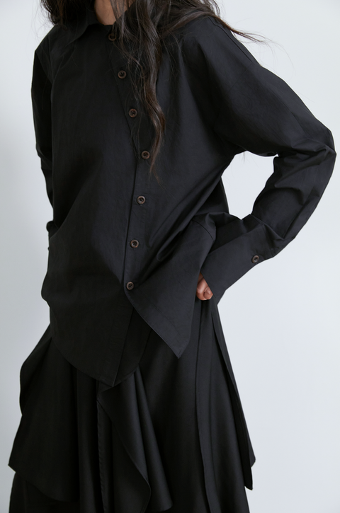 VAPOURBLUE CHINESE ASYMMETRICAL PLACKET SHIRT