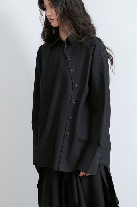 VAPOURBLUE CHINESE ASYMMETRICAL PLACKET SHIRT