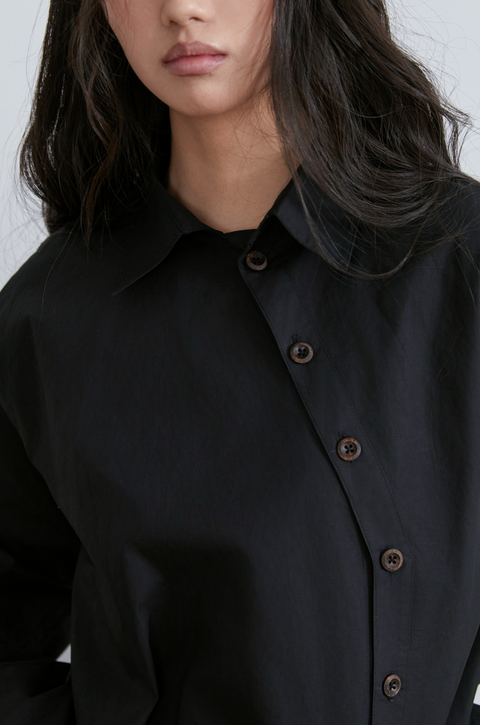 VAPOURBLUE CHINESE ASYMMETRICAL PLACKET SHIRT