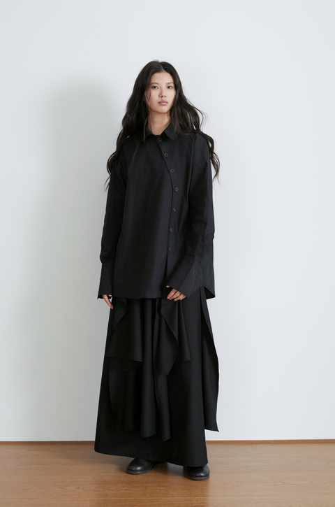 VAPOURBLUE CHINESE ASYMMETRICAL PLACKET SHIRT