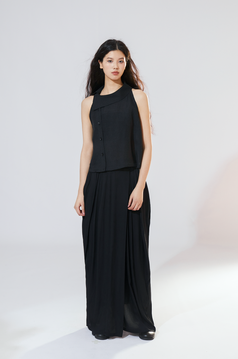 VAPOURBLUE SHEER ASYMMETRICAL NECKLINE TOP