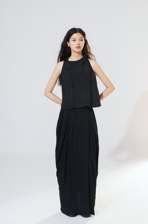 VAPOURBLUE SHEER ASYMMETRICAL NECKLINE TOP