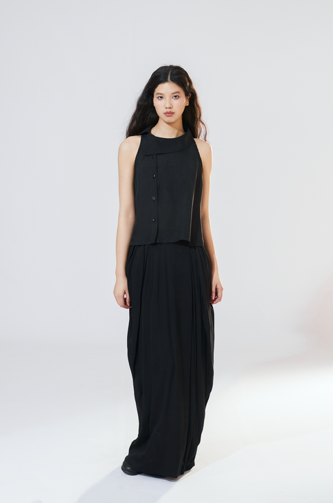 VAPOURBLUE SHEER ASYMMETRICAL NECKLINE TOP