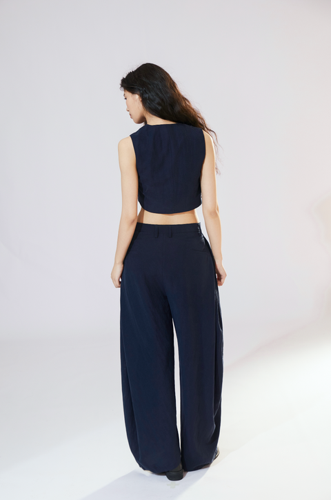 VAPOURBLUE TENCEL LINEN WIDE-LEG PANTS