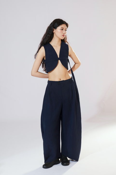 VAPOURBLUE TENCEL LINEN WIDE-LEG PANTS