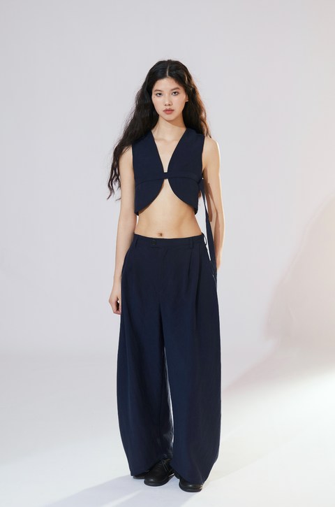 VAPOURBLUE TENCEL LINEN WIDE-LEG PANTS