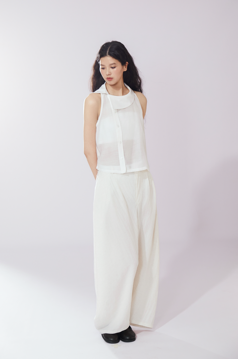 VAPOURBLUE TENCEL LINEN WIDE-LEG PANTS