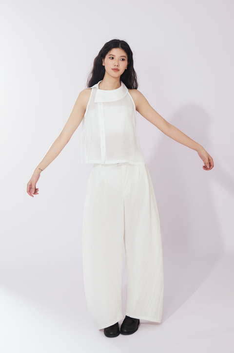 VAPOURBLUE TENCEL LINEN WIDE-LEG PANTS