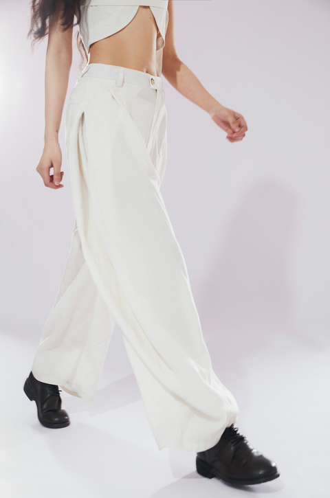 VAPOURBLUE TENCEL LINEN WIDE-LEG PANTS