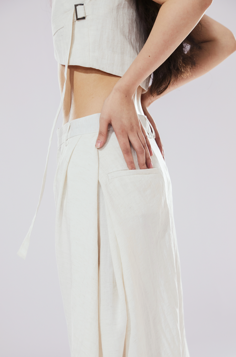 VAPOURBLUE TENCEL LINEN WIDE-LEG PANTS