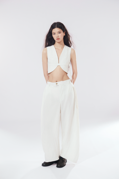 VAPOURBLUE TENCEL LINEN WIDE-LEG PANTS