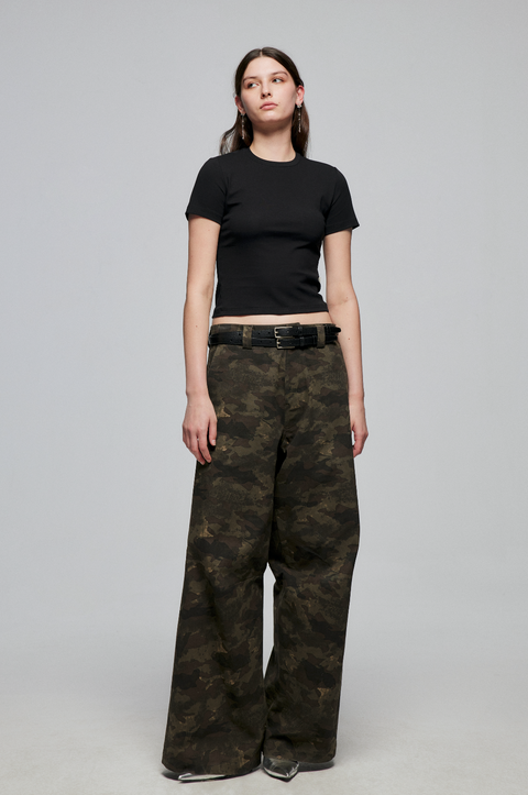 SIMPLE PROJECT CAMOUFLAGE WIDE-LEG PANTS