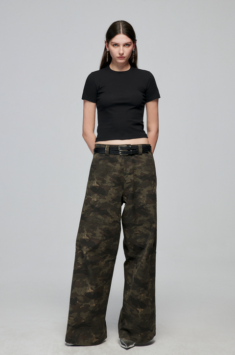 SIMPLE PROJECT CAMOUFLAGE WIDE-LEG PANTS