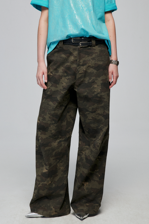 SIMPLE PROJECT CAMOUFLAGE WIDE-LEG PANTS