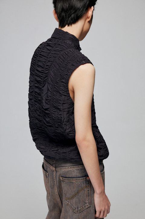 SIMPLE PROJECT RUCHED ZIPPER JACKET VEST