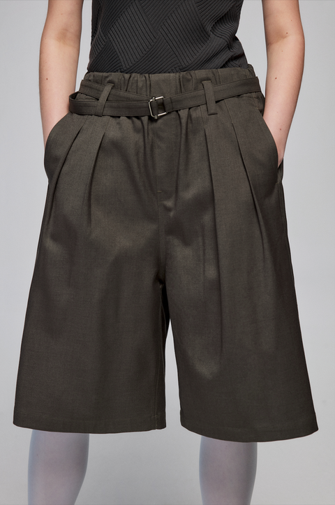 SIMPLE PROJECT BLENDED LOOSE BELT TROUSER SHORTS