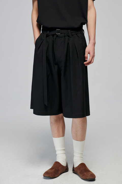 SIMPLE PROJECT BLENDED LOOSE BELT TROUSER SHORTS