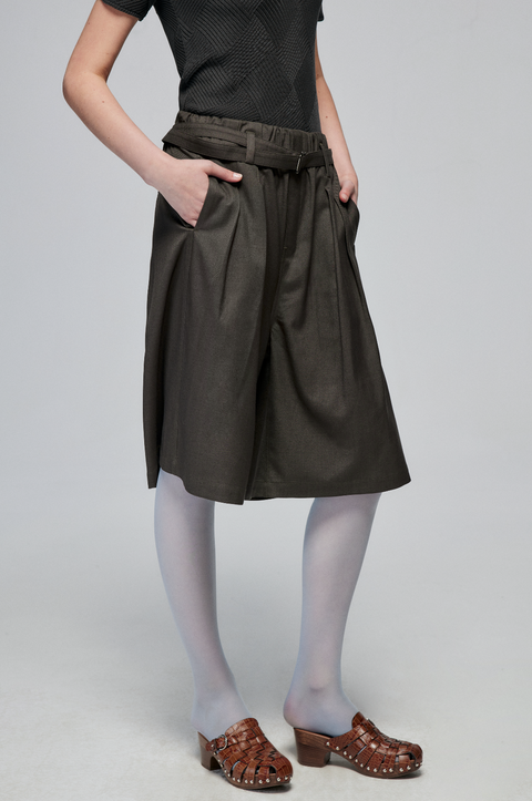 SIMPLE PROJECT BLENDED LOOSE BELT TROUSER SHORTS