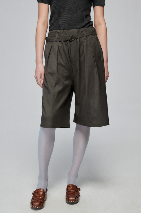 SIMPLE PROJECT BLENDED LOOSE BELT TROUSER SHORTS