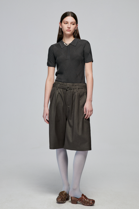 SIMPLE PROJECT BLENDED LOOSE BELT TROUSER SHORTS