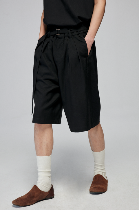 SIMPLE PROJECT BLENDED LOOSE BELT TROUSER SHORTS