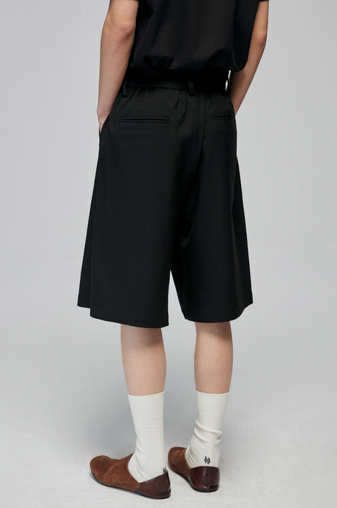 SIMPLE PROJECT BLENDED LOOSE BELT TROUSER SHORTS