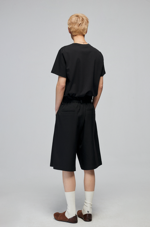 SIMPLE PROJECT BLENDED LOOSE BELT TROUSER SHORTS