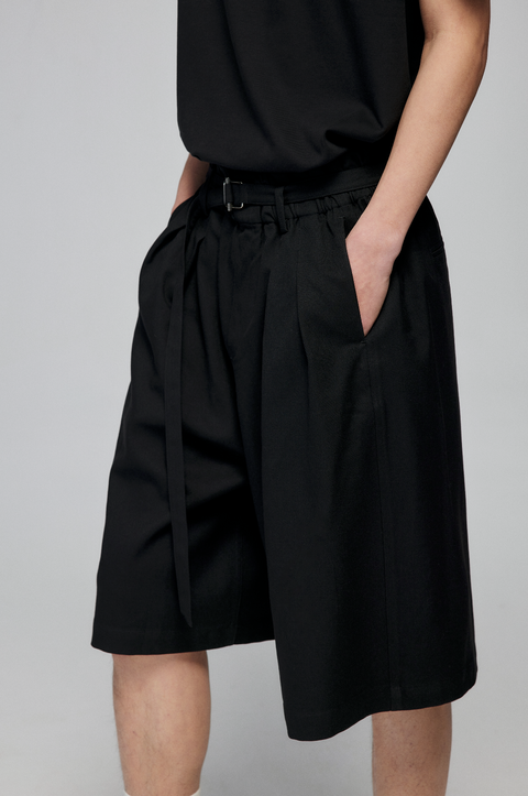 SIMPLE PROJECT BLENDED LOOSE BELT TROUSER SHORTS