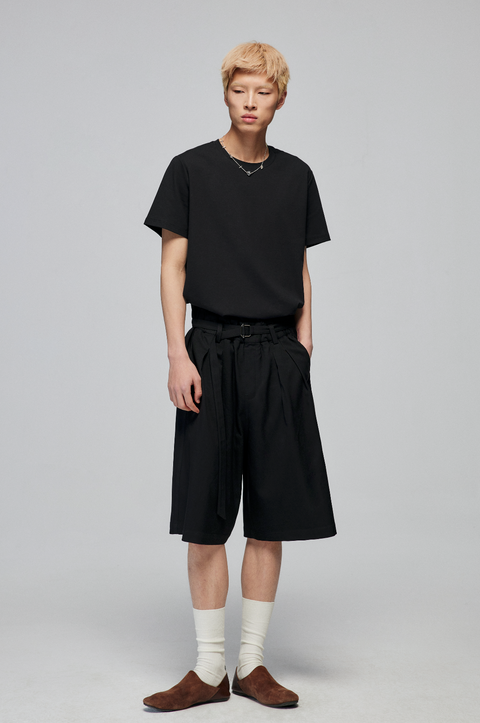 SIMPLE PROJECT BLENDED LOOSE BELT TROUSER SHORTS