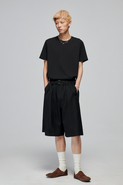 SIMPLE PROJECT BLENDED LOOSE BELT TROUSER SHORTS