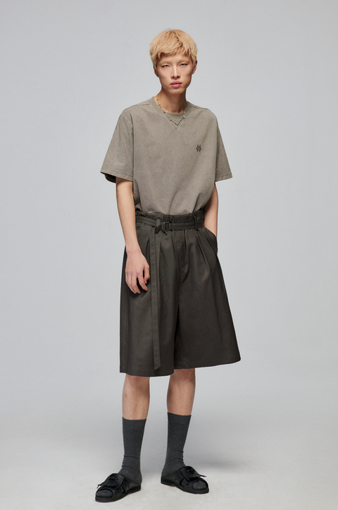 SIMPLE PROJECT BLENDED LOOSE BELT TROUSER SHORTS