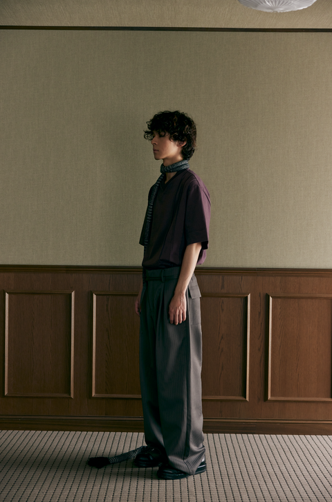 SAIRENSSEI TONAL PATTERNED PLEATED TROUSERS