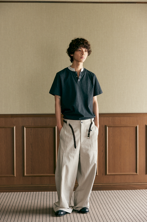 SAIRENSSEI GRAY SIDE-SEAM DOUBLE PLEATED TROUSERS