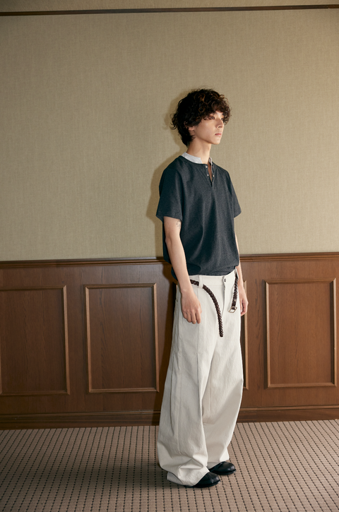 SAIRENSSEI GRAY SIDE-SEAM DOUBLE PLEATED TROUSERS