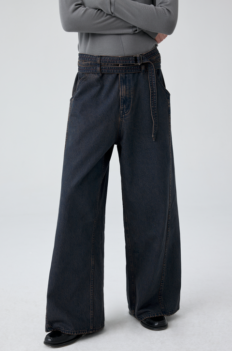 SIMPLE PROJECT BELTED BROWN KENDO JEANS