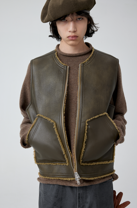 SIMPLE PROJECT LEATHER SHEARLING VEST