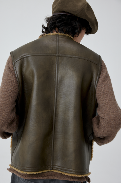 SIMPLE PROJECT LEATHER SHEARLING VEST